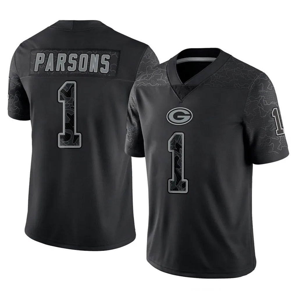 GB.Packers #1 Micah Parsons Player Black Reflective Limited Home Game Odoa Stitched Jerseys