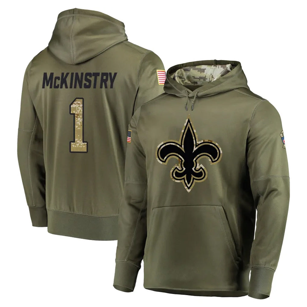 NO.Saints #1 Kool-Aid McKinstry Player Olive Salute to Service Pullover Hoodies Home Game Odoa Stitched Jerseys