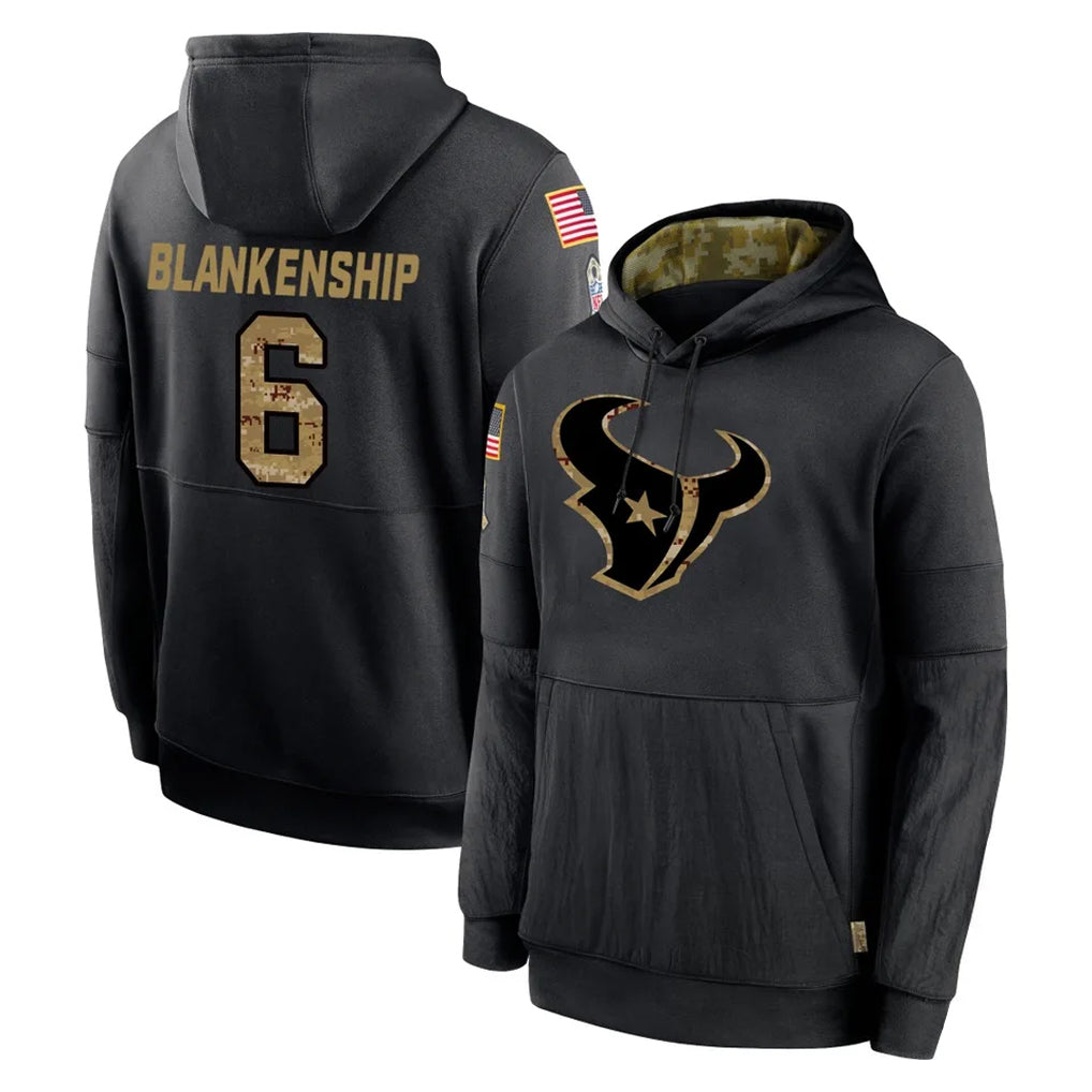 H.Texans #6 Reed Blankenship Player Black Salute to Service Hoodies Limited Game Odoa Stitched Jerseys