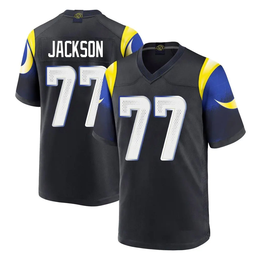 LA.Rams #77 Alaric Jackson Player Black Midnight Rivalries Collection Home Game Odoa Stitched Jerseys