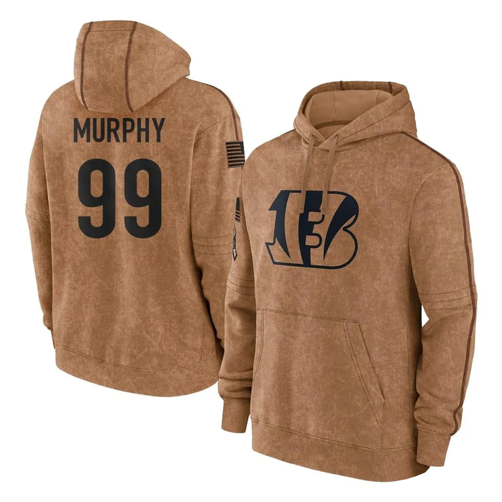 C.Bengals #99 Myles Murphy Player Brown Salute to Service Pullover Hoodie Limited Odoa Stitched Jerseys