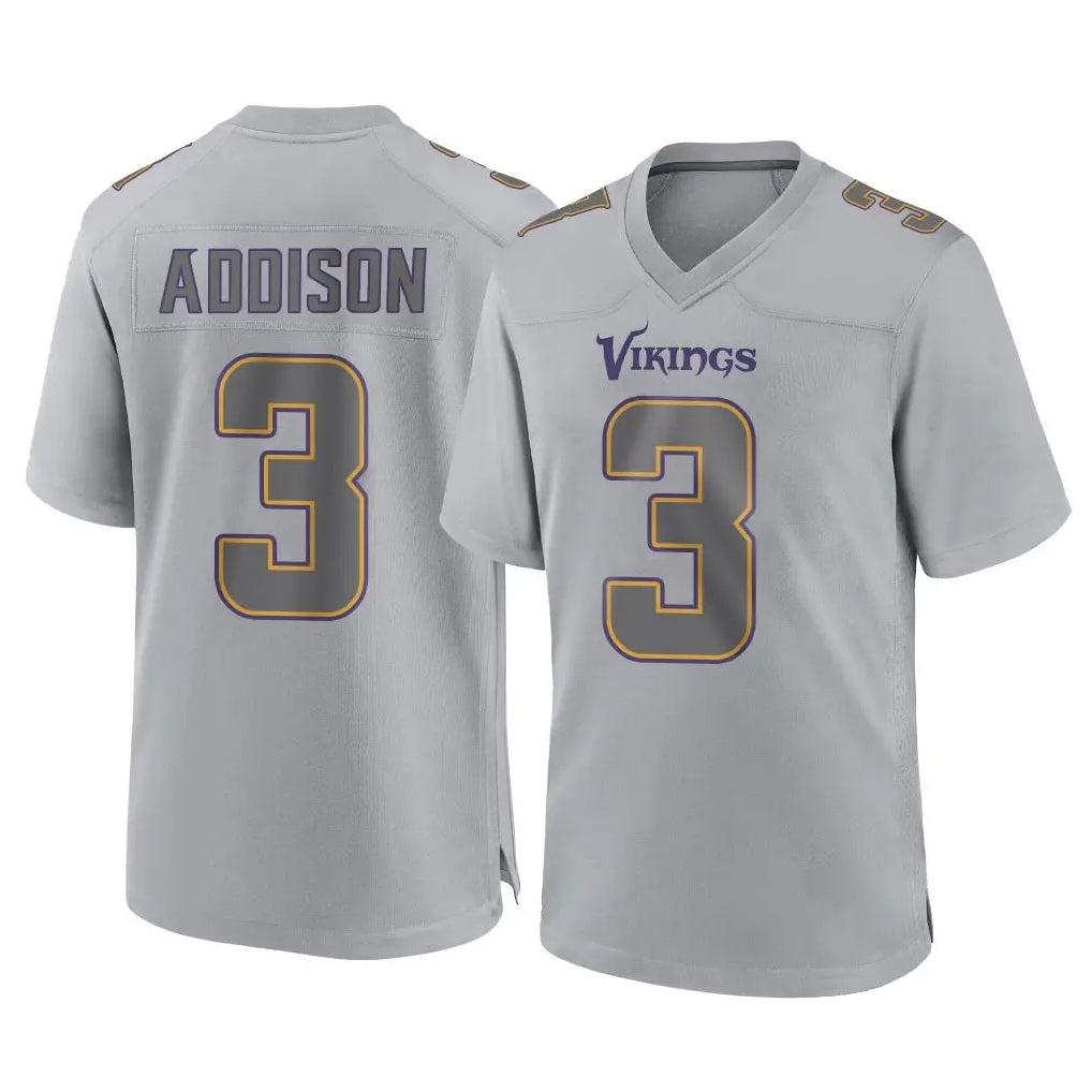 M.Vikings #3 Jordan Addison Player Gray Atmosphere Fashion Home Game Odoa Stitched Jerseys