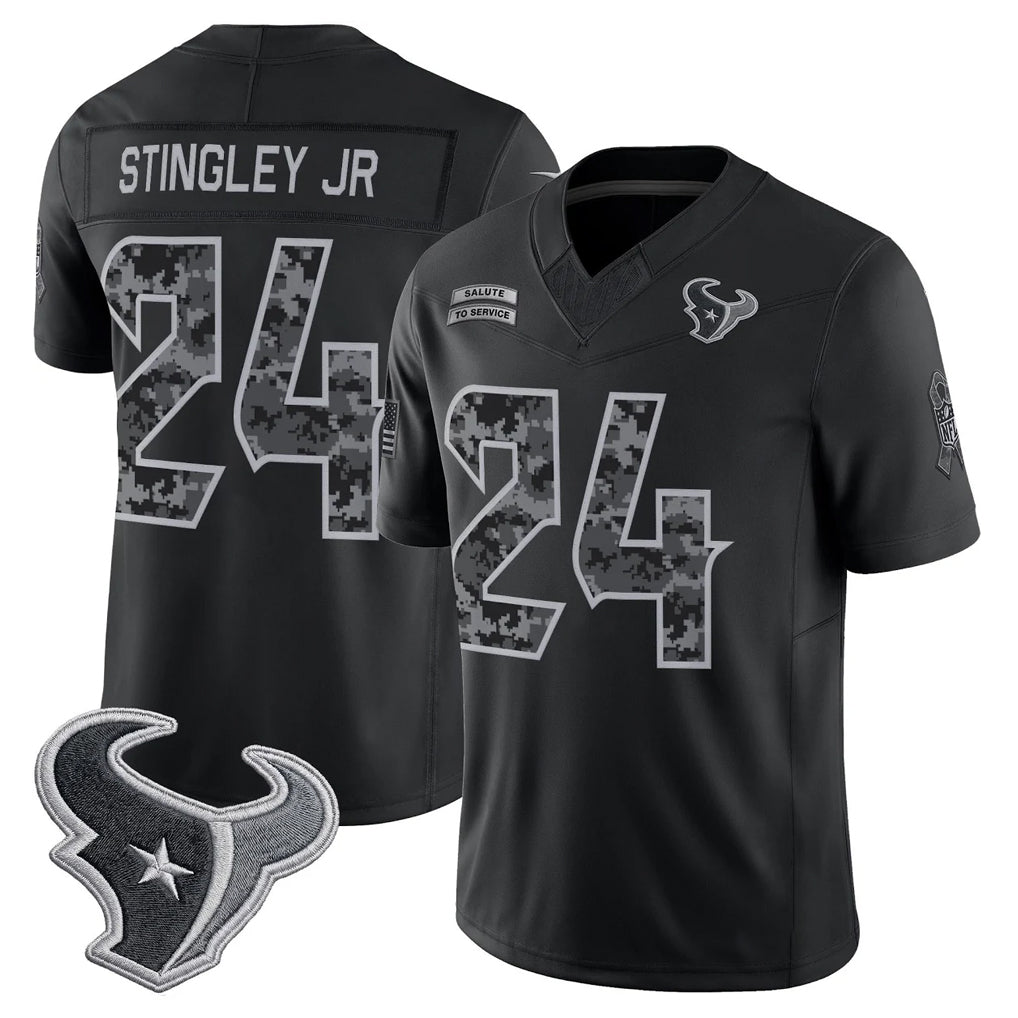 H.Texans #24 Derek Stingley Jr. Player Black Limited 2026 Salute to Service Home Game Odoa Stitched Jerseys