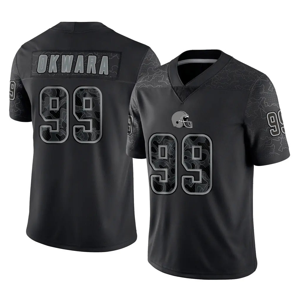C.Browns #99 Julian Okwara Player Black Reflective Home Game Odoa Stitched Jerseys