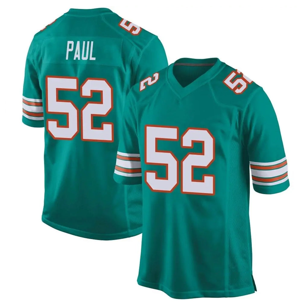 M.Dolphins #52 Patrick Paul Player Aqua Alternate Home Game Odoa Stitched Jerseys