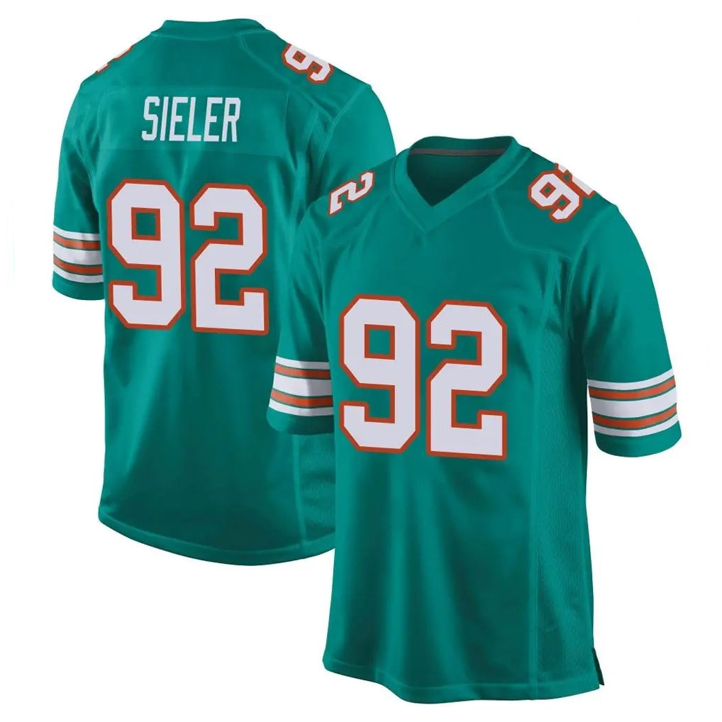 M.Dolphins #92 Zach Sieler Player Aqua Alternate Home Game Odoa Stitched Jerseys
