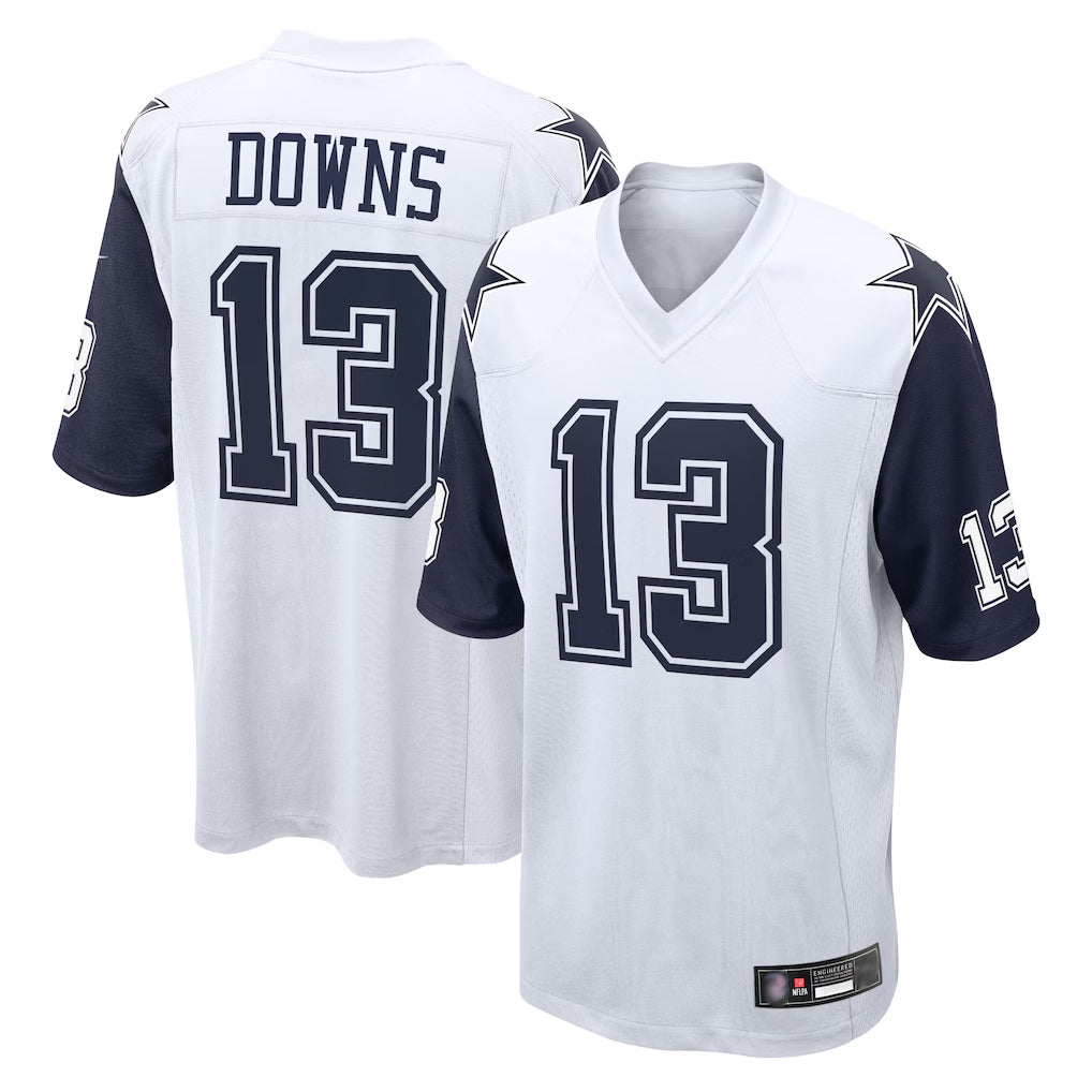 D.Cowboys #13 Caleb Downs Player White-Navy Home Game Odoa Stitched Jerseys