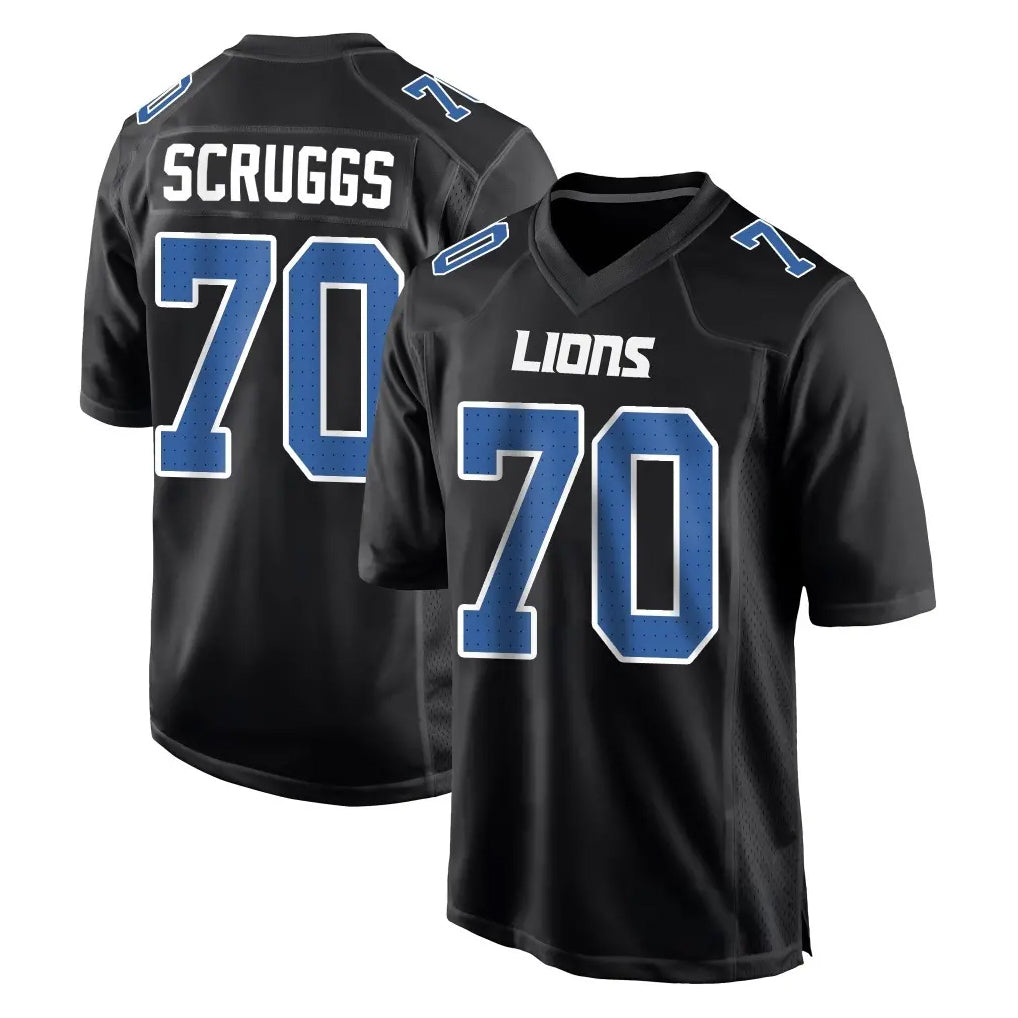 D.Lions #70 Juice Scruggs Player Black Fashion Home Game Odoa Stitched Jerseys