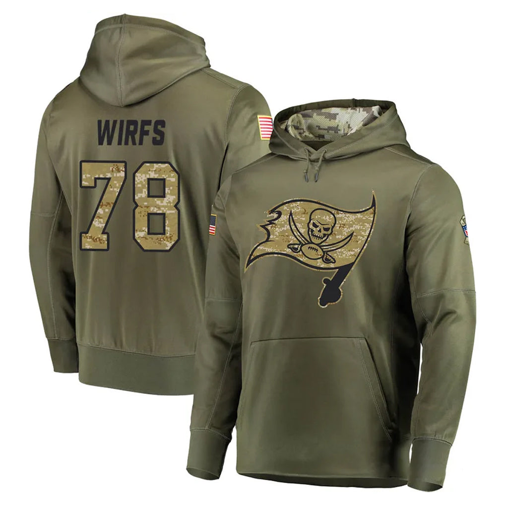 TB.Buccaneers #78 Tristan Wirfs Player Olive Salute to Service Pullover Hoodie Home Game Odoa Stitched Jerseys