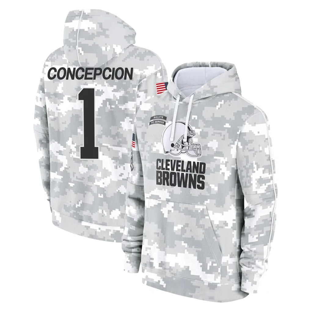C.Browns #1 KC Concepcion Player Arctic Camo Salute to Service Hoodies Limited Game Odoa Stitched Jerseys