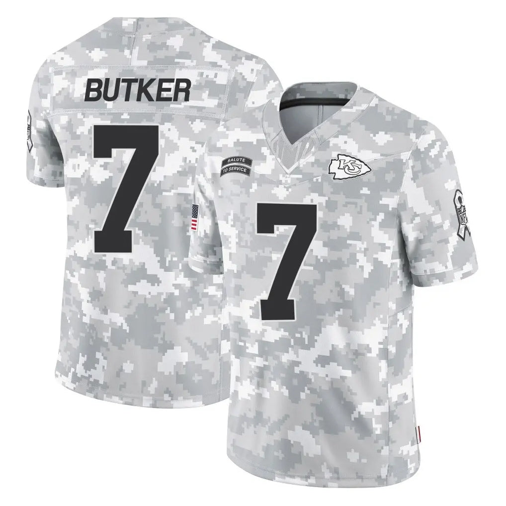 KC.Chiefs #7 Harrison Butker Player Arctic Camo Salute To Service Limited Game Odoa Stitched Jerseys