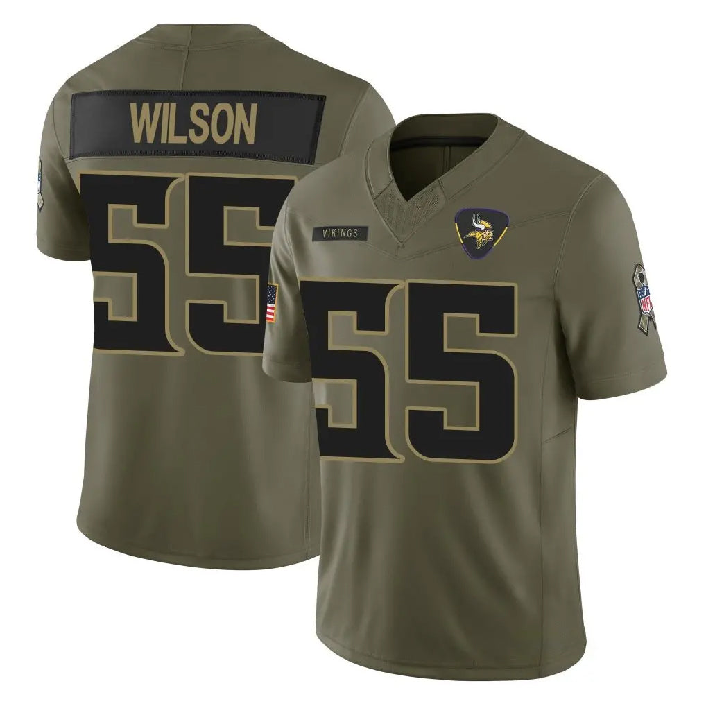 M.Vikings #55 Eric Wilson Player Olive 2025 Salute To Service Limited Game Odoa Stitched Jerseys