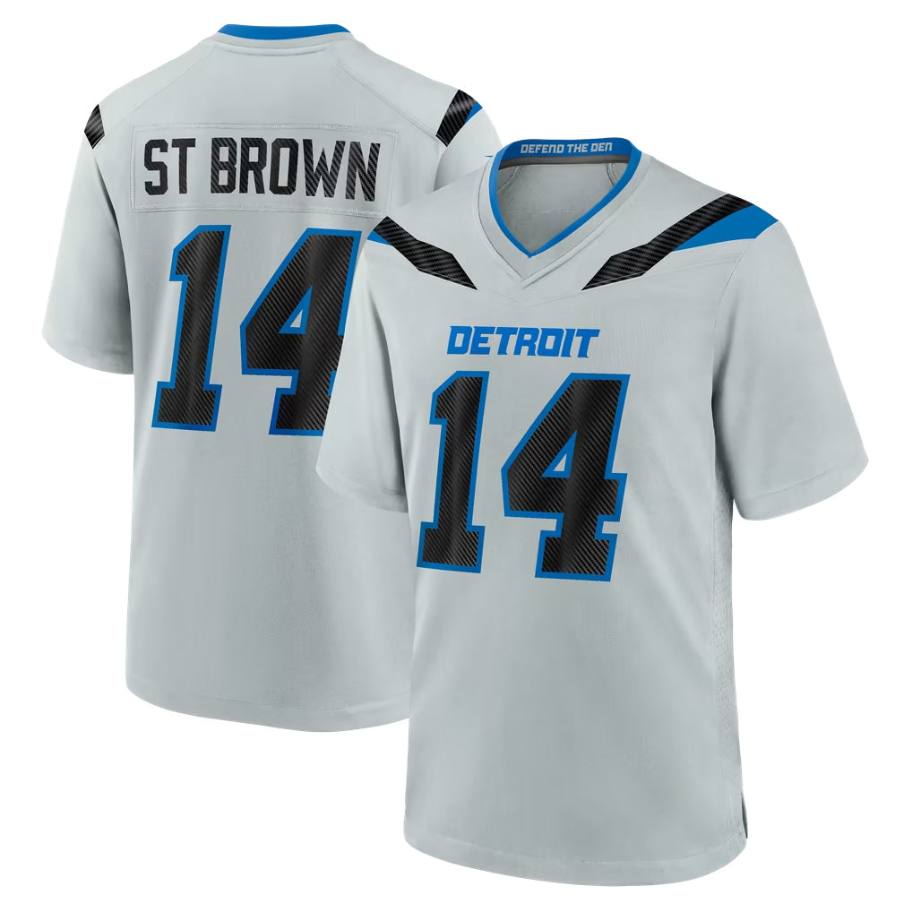 D.Lions #14 Amon-Ra St. Brown Player Silver 2026 Rivalries Collection Home Game Odoa Stitched Jerseys