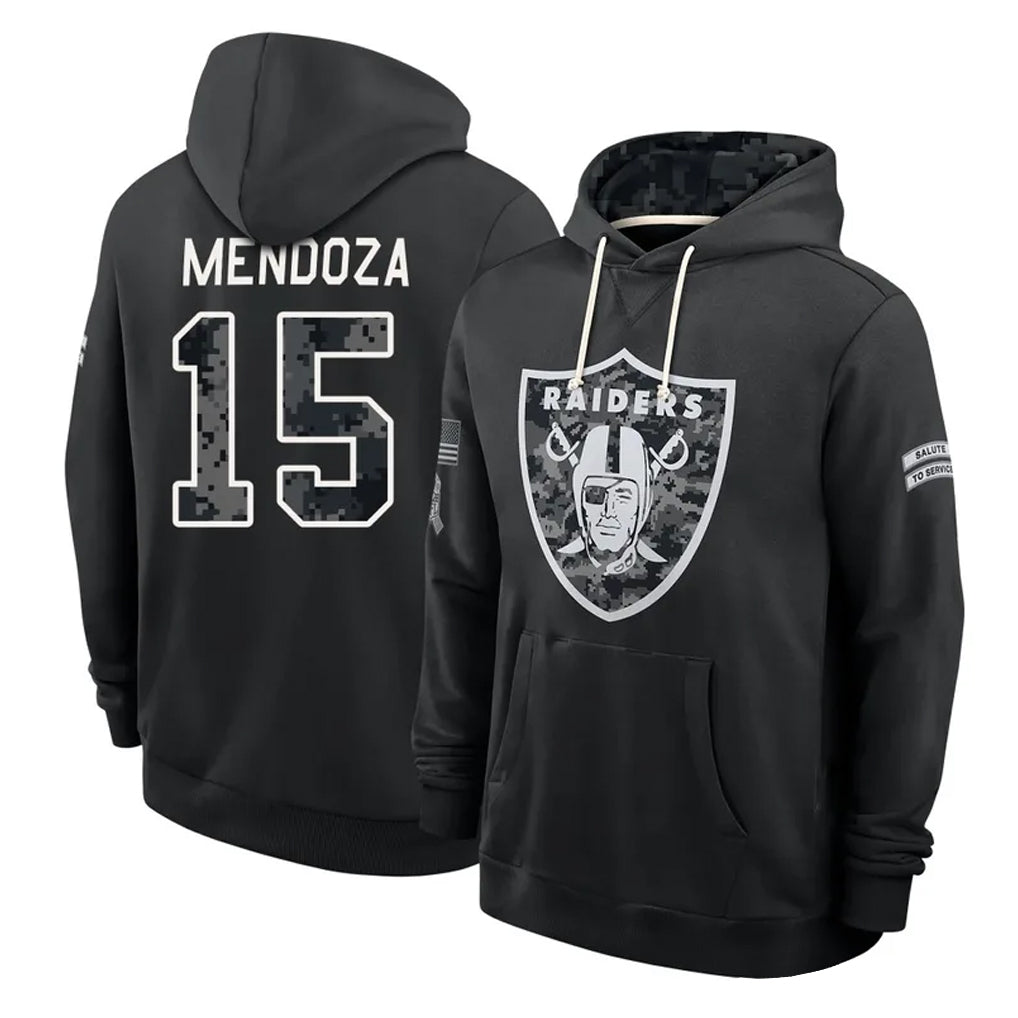 LV.Raiders #15 Fernando Mendoza Player 2026 Black Logo Pullover Hoodies Limited Game Stitched Jerseys