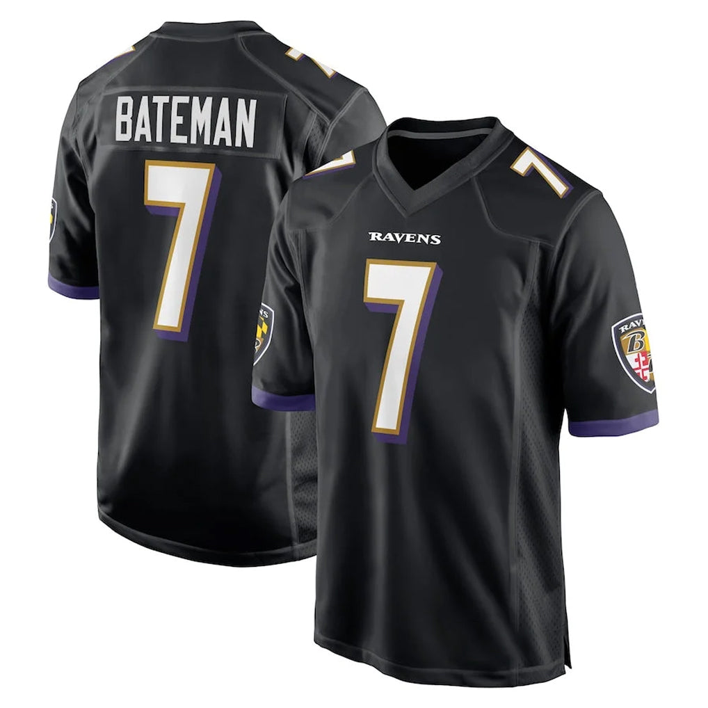 B.Ravens #7 Rashod Bateman Player Black Home Game Odoa Stitched Jerseys