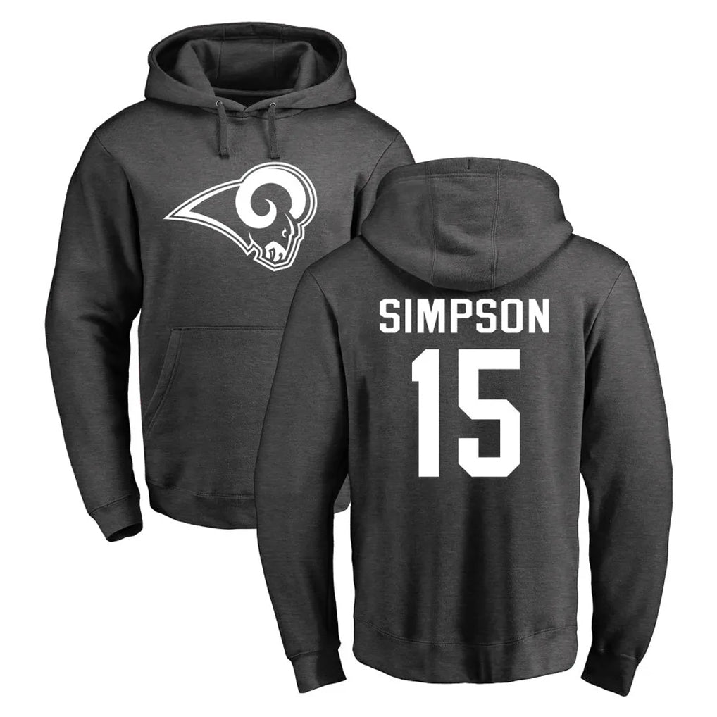 LA.Rams #15 Ty Simpson Player Gray Pullover Hoodie Limited Game Odoa Stitched Jerseys