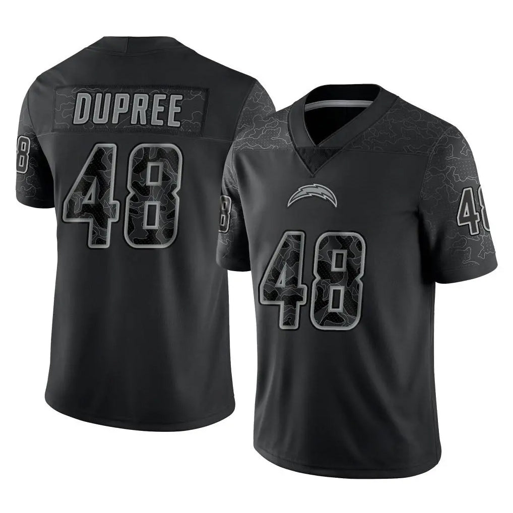 LA.Chargers #48 Bud Dupree Player Black Limited Reflective Home Game Odoa Stitched Jerseys