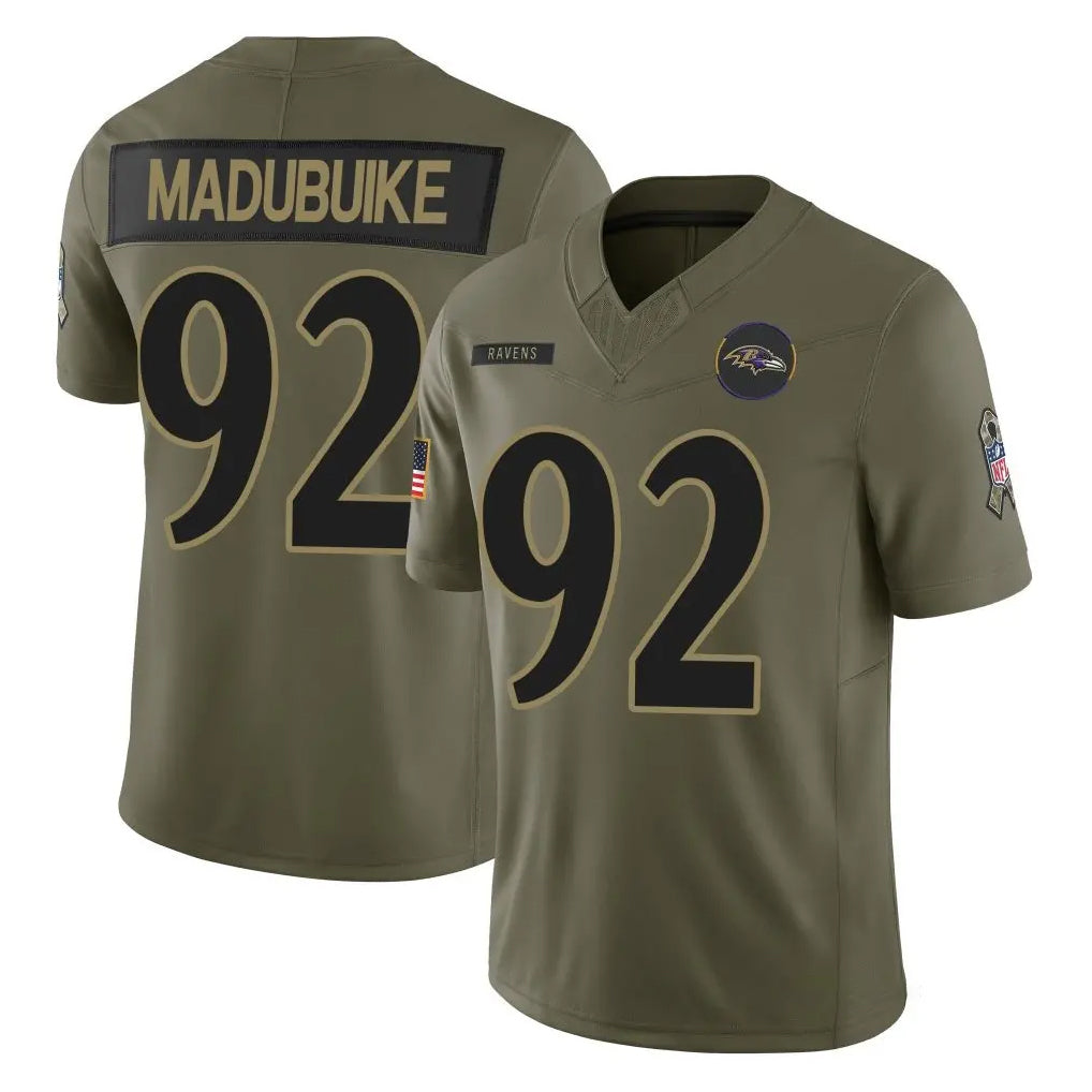 B.Ravens #92 Nnamdi Madubuike Player Olive Salute To Service Limited Home Game Odoa Stitched Jerseys