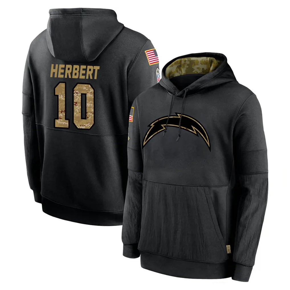 LA.Chargers #10 Justin Herbert Player Black Salute to Service Hoodies Limited Game Odoa Stitched Jerseys