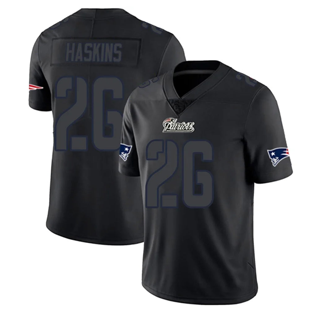 NE.Patriots #26 Hassan Haskins Player Black Impact LImited Home Game Odoa Stitched Jerseys