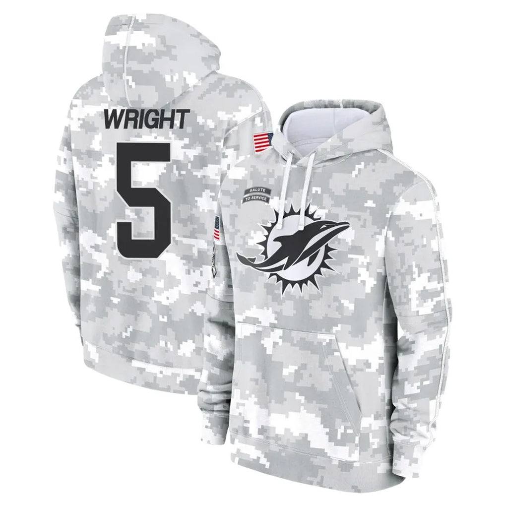 M.Dolphins #5 Jaylen Wright Player Arctic Camo Salute to Service Hoodies Limited Game Odoa Stitched Jerseys