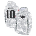 NE.Patriots #10 Drake Maye Player Arctic Camo Salute to Service Pullover Hoodies Limited Game Odoa Stitched Jerseys