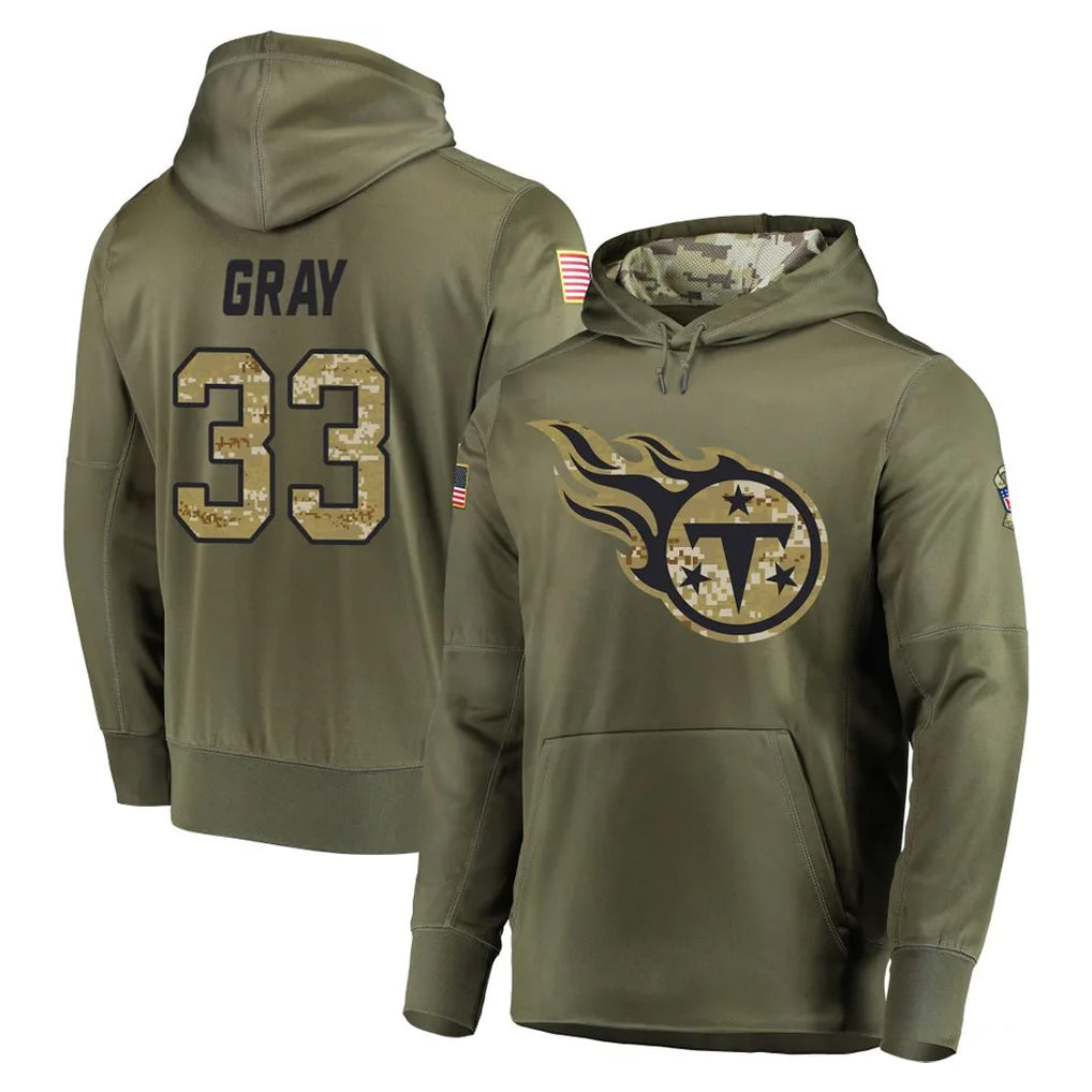 T.Titans #33 Cedric Gray Player Olive Salute to Service Pullover Hoodies Home Game Odoa Stitched Jerseys
