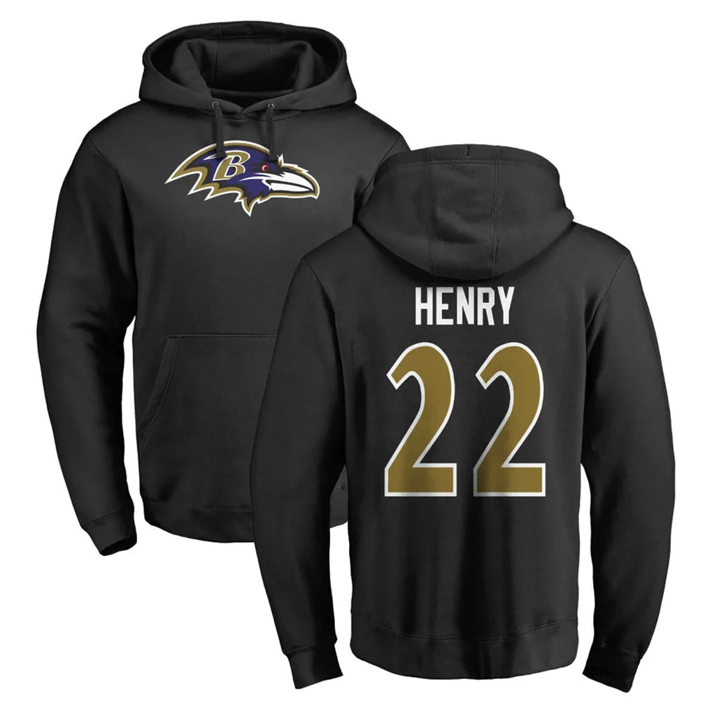 B.Ravens #22 Derrick Henry Player Black Pullover Hoodie Odoa Stitched Jerseys
