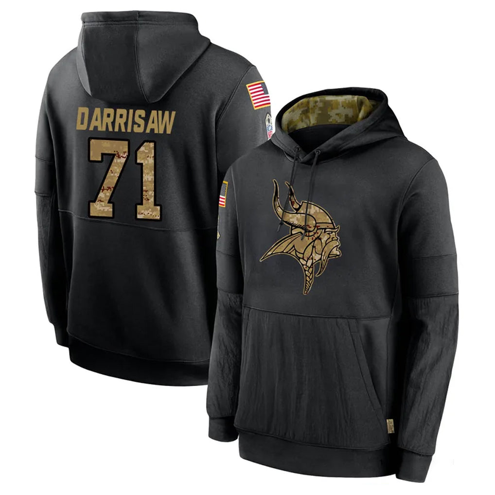 M.Vikings #71 Christian Darrisaw Player Black Salute to Service Hoodies Limited Game Odoa Stitched Jerseys