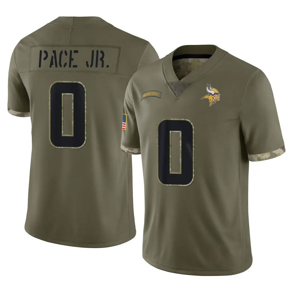 M.Vikings #0 Ivan Pace Jr. Player Olive Salute To Service Limited Odoa Stitched Jerseys