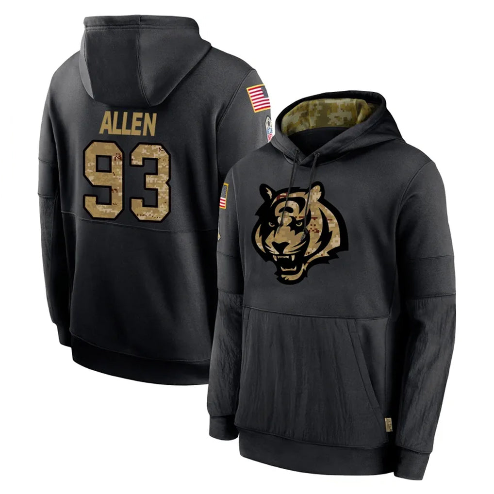 C.Bengals #93 Jonathan Allen Player Black Salute to Service Pullover Hoodies Limited Odoa Stitched Jerseys