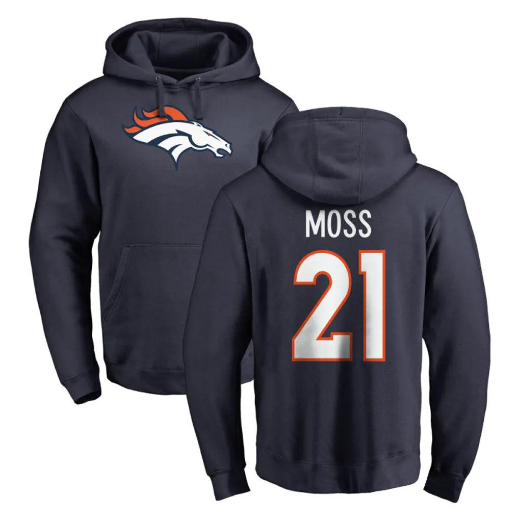 D.Broncos #21 Riley Moss Player Navy Pullover Hoodie Limited Odoa Stitched Jerseys