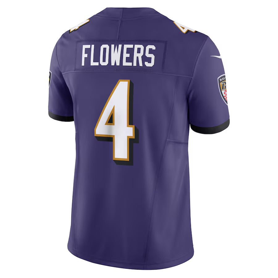 B.Ravens #4 Zay Flowers Player Purple Vapor F.U.S.E. Limited Home Game Odoa Stitched Jerseys