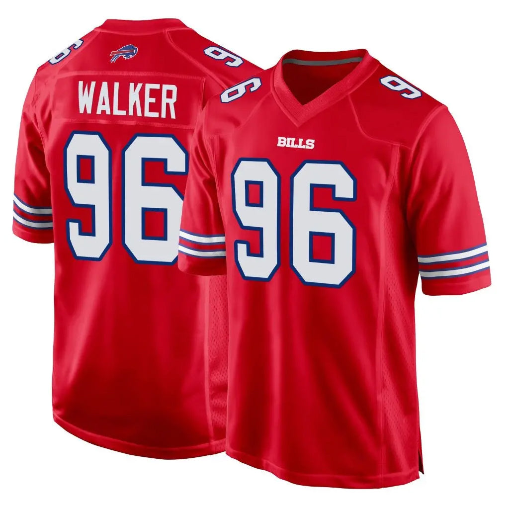 B.Bills #96 Deone Walker Player Red Home Game Odoa Stitched Jerseys