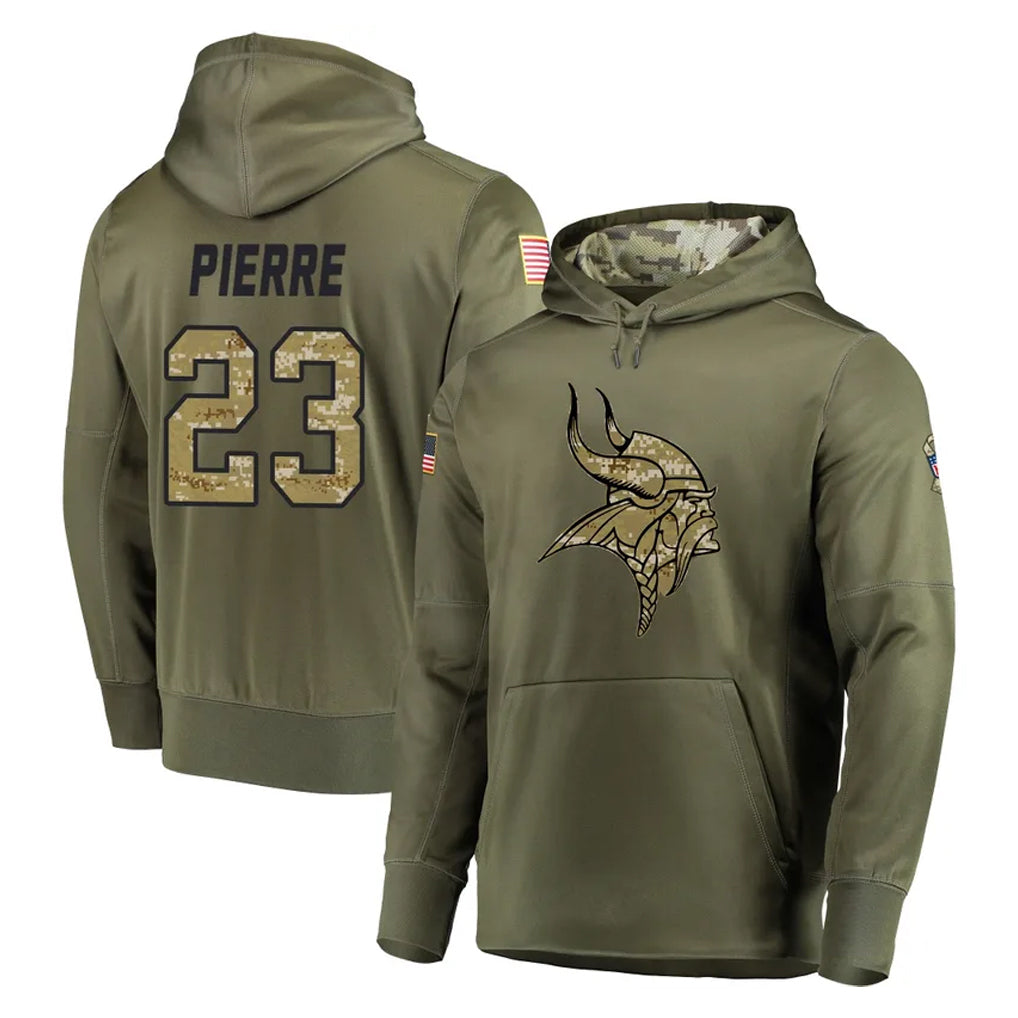 M.Vikings #23 James Pierre Player Olive Salute to Service Pullover Hoodies Home Game Odoa Stitched Jerseys