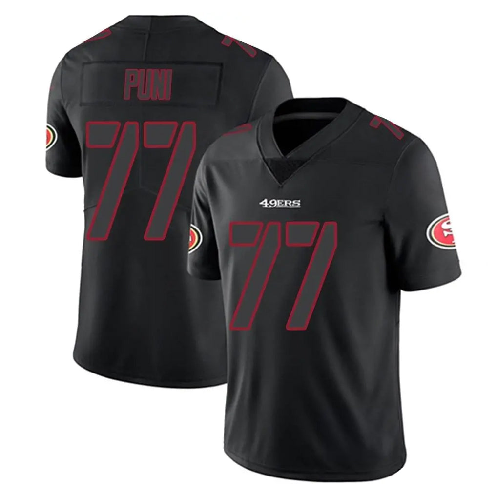 SF.49ers #77 Dominick Puni Player Black Impact Limited Home Game Odoa Stitched Jerseys