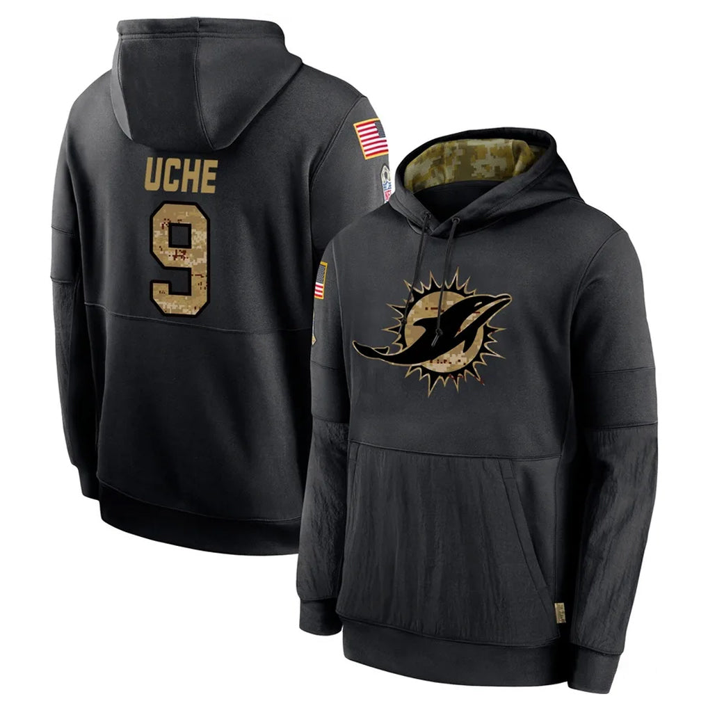 M.Dolphins #9 Joshua Uche Player Black Salute to Service Hoodies Limited Game Odoa Stitched Jerseys