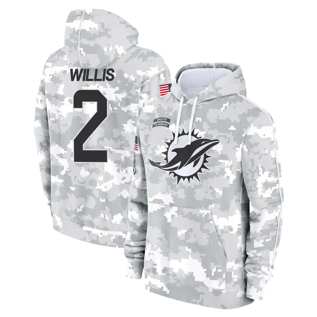 M.Dolphins #2 Malik Willis Player Arctic Camo Salute to Service Hoodies Limited Game Odoa Stitched Jerseys