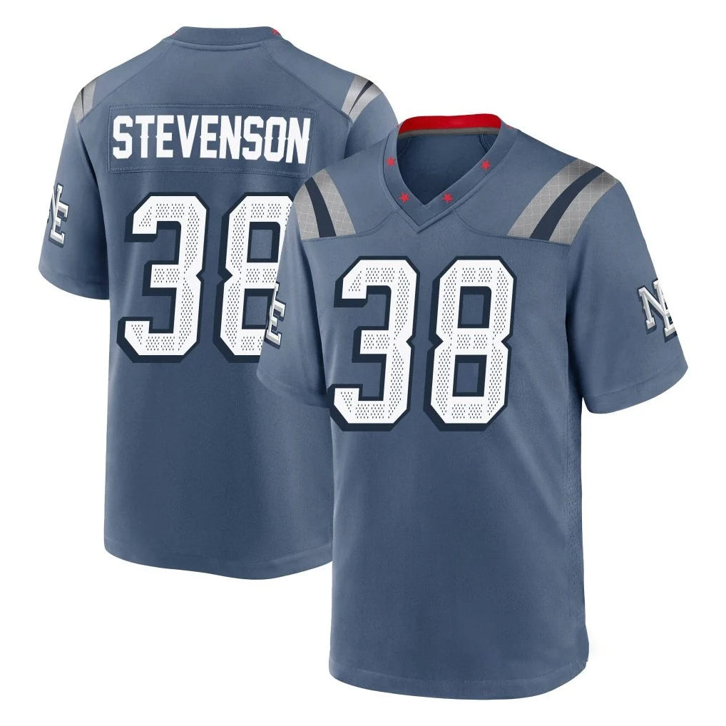 NE.Patriots #38 Rhamondre Stevenson Player Blue Rivalries Collection Home Game Odoa Stitched Jerseys