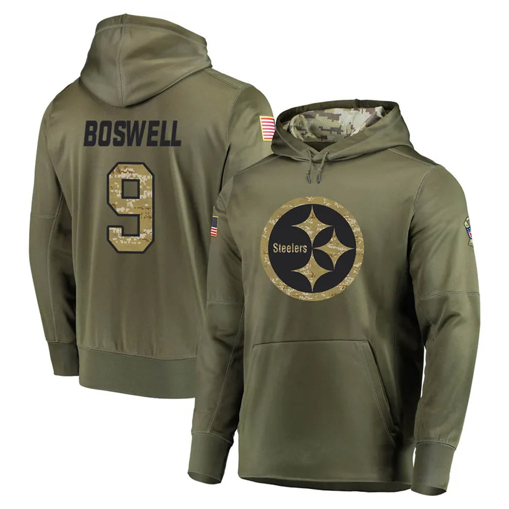 P.Steelers #9 Chris Boswell Player Olive Salute to Service Pullover Hoodie Home Game Odoa Stitched Jerseys
