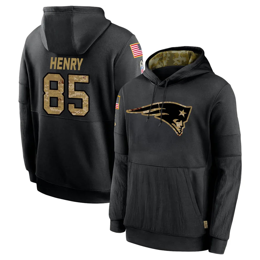 NE.Patriots #85 Hunter Henry Player Black Salute to Service Hoodies Limited Game Odoa Stitched Jerseys