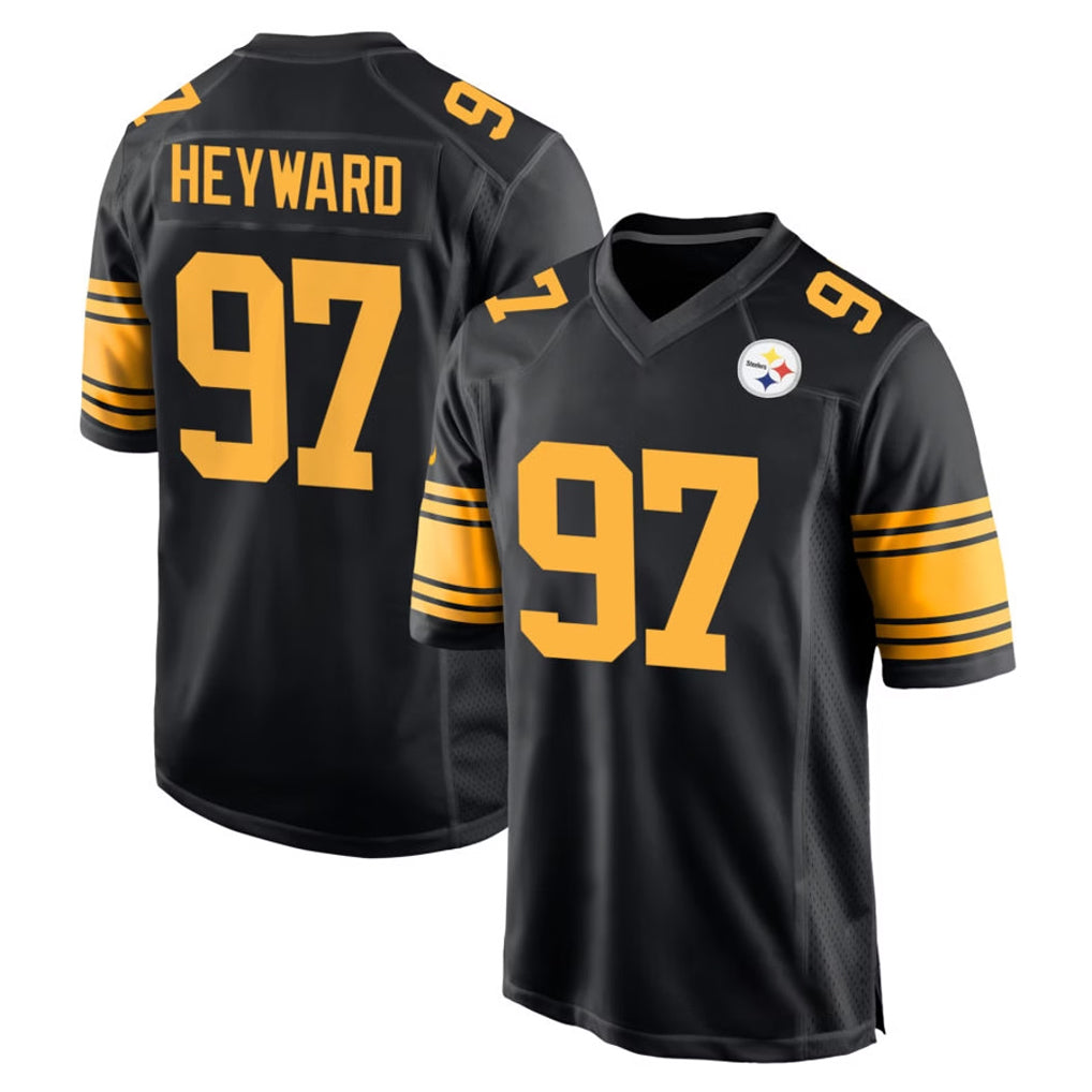 P.Steelers #97 Cameron Heyward Player Black Color Rush Home Game Odoa Stitched Jerseys