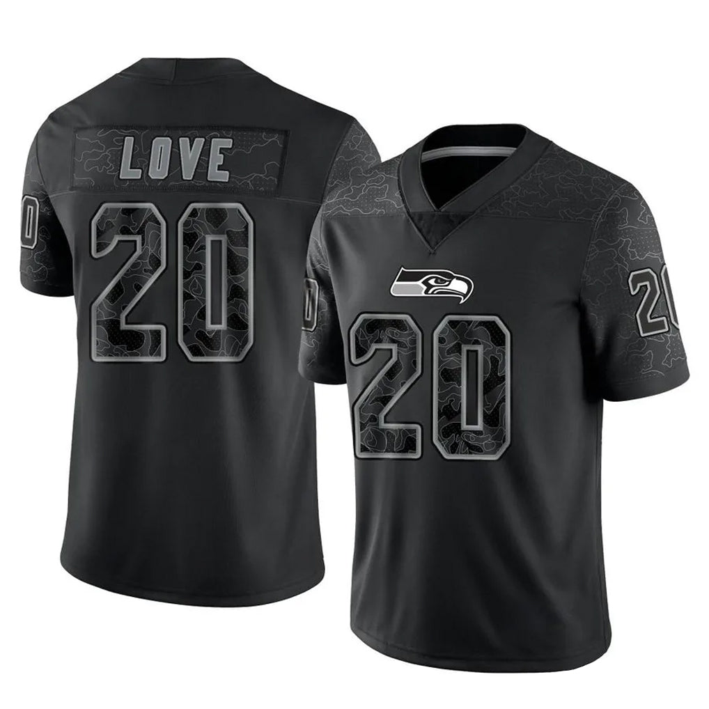 S.Seahawks #20 Julian Love Player Black Limited Reflective Home Game Odoa Stitched Jerseys