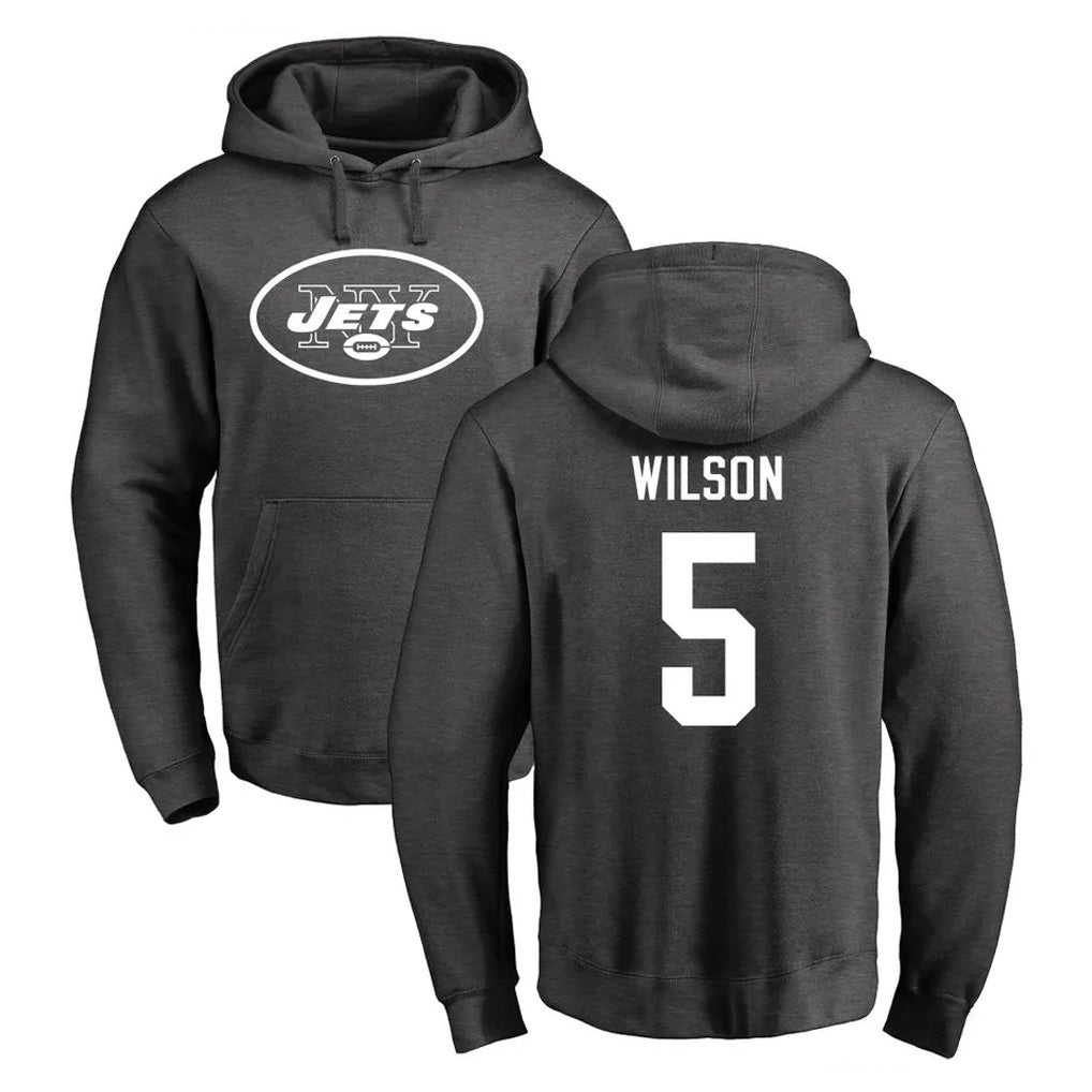 NY.Jets #5 Garrett Wilson Player Gray Pullover Hoodies Limited Game Odoa Stitched Jerseys
