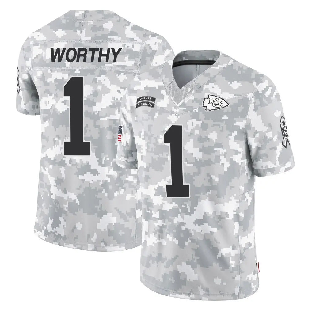 KC.Chiefs #1 Xavier Worthy Player Arctic Camo Salute To Service Limited Game Odoa Stitched Jerseys