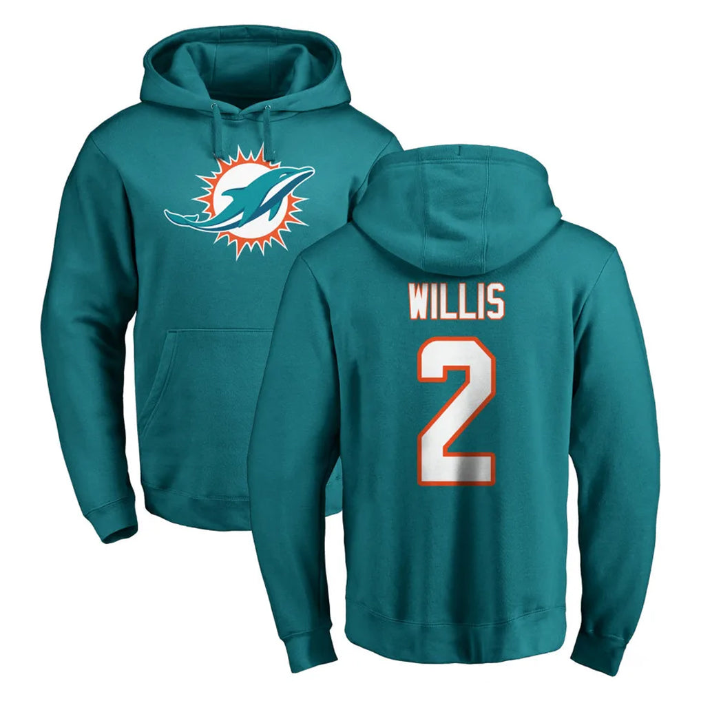 M.Dolphins #2 Malik Willis Player Aqua LOGO Pullover Hoodies Limited Odoa Stitched Jerseys