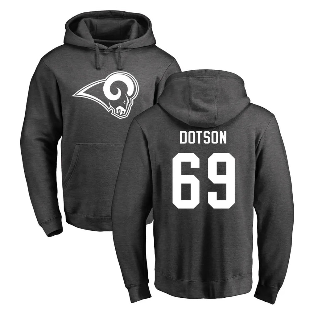 LA.Rams #69 Kevin Dotson Player Gray Pullover Hoodie Limited Game Odoa Stitched Jerseys