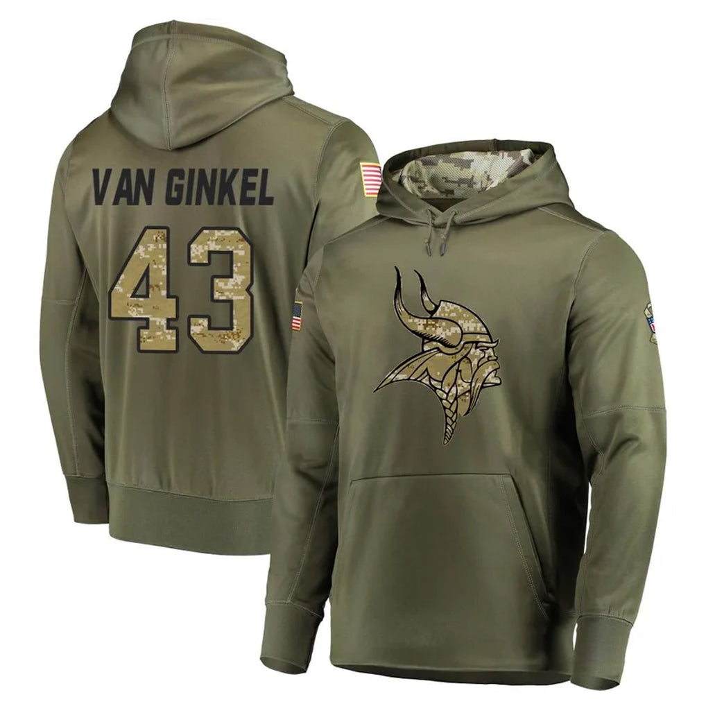 M.Vikings #43 Andrew Van Ginkel Player Olive Salute to Service Pullover Hoodies Home Game Odoa Stitched Jerseys