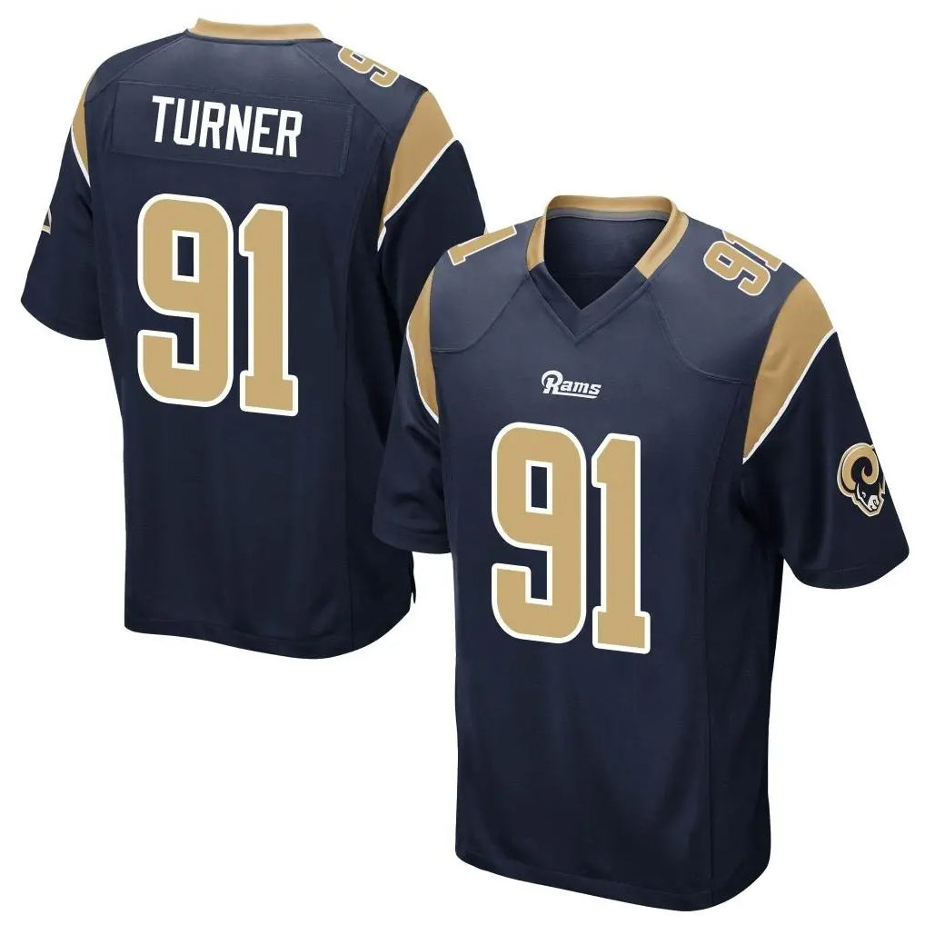LA.Rams #91 Kobie Turner Player Navy Home Game Odoa Stitched Jerseys
