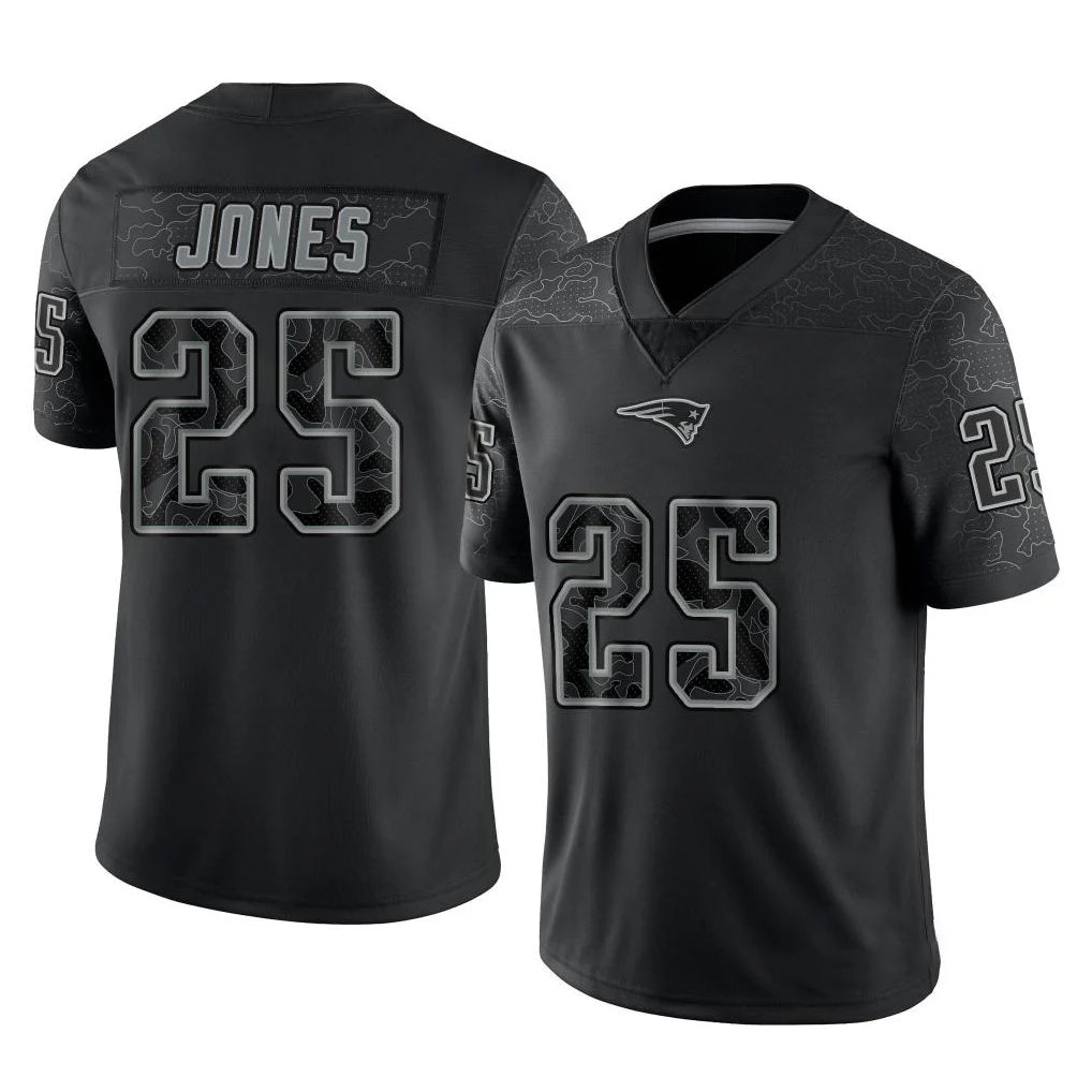 NE.Patriots #25 Marcus Jones Player Black Reflective LImited Home Game Odoa Stitched Jerseys